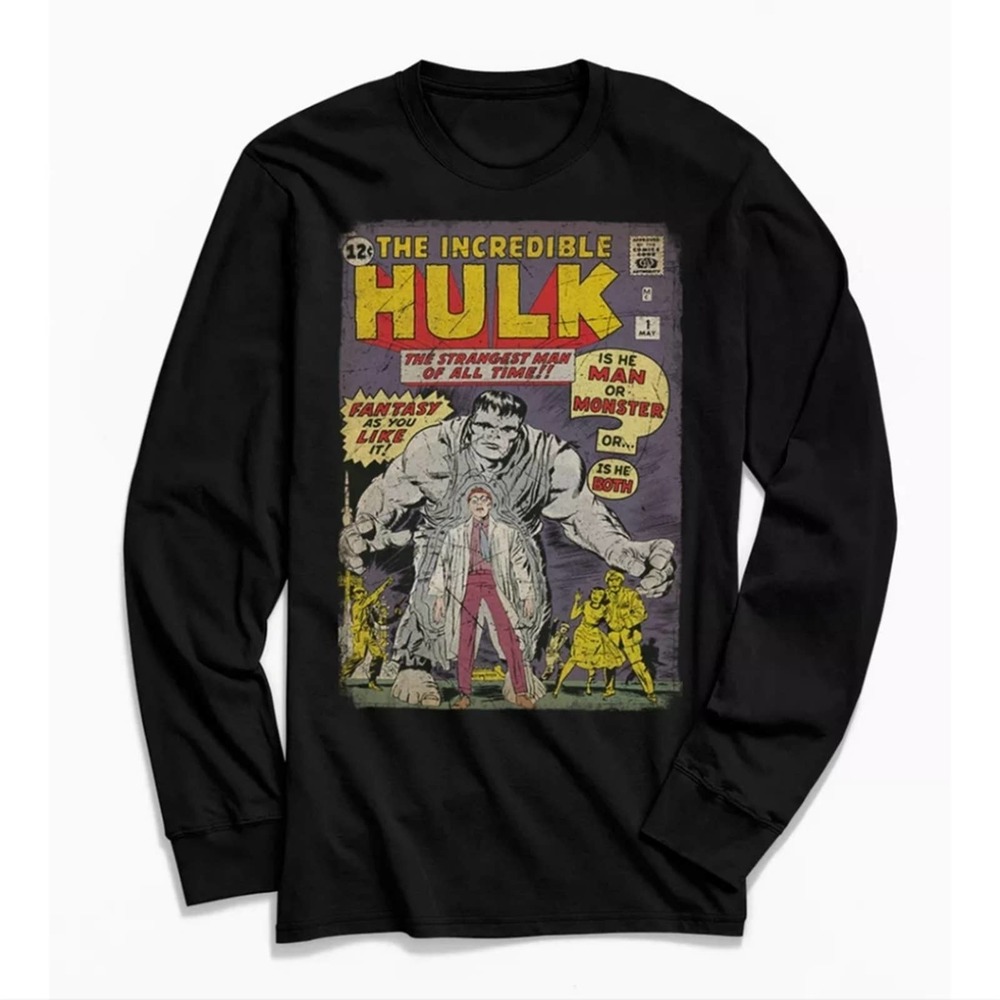 Incredible Hulk Large Black Vintage Comic Long Sleeve Tee
